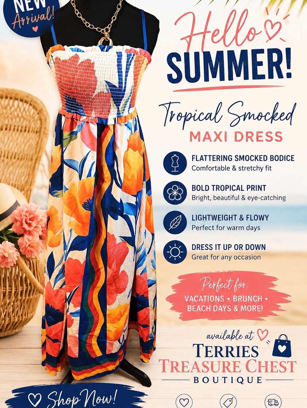 Tropical Smocked Maxi Dress - Bright Floral Print Cupshe